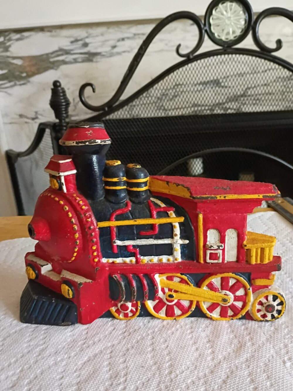 Vintage Cast Iron Steam Locomotive Doorstop Big Arrow Painted Train Bookend